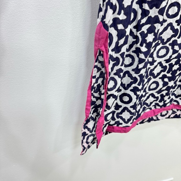 Roberta Roller Rabbit Navy Blue White Trellis Pink Trim Cotton Tunic Sz M - Picture 5 of 5
